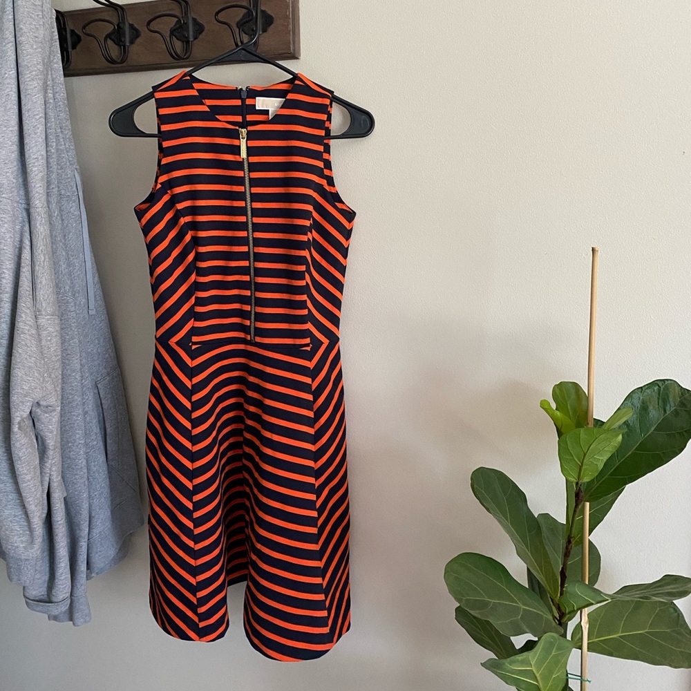 Michael Kors striped orange & navy zip dress